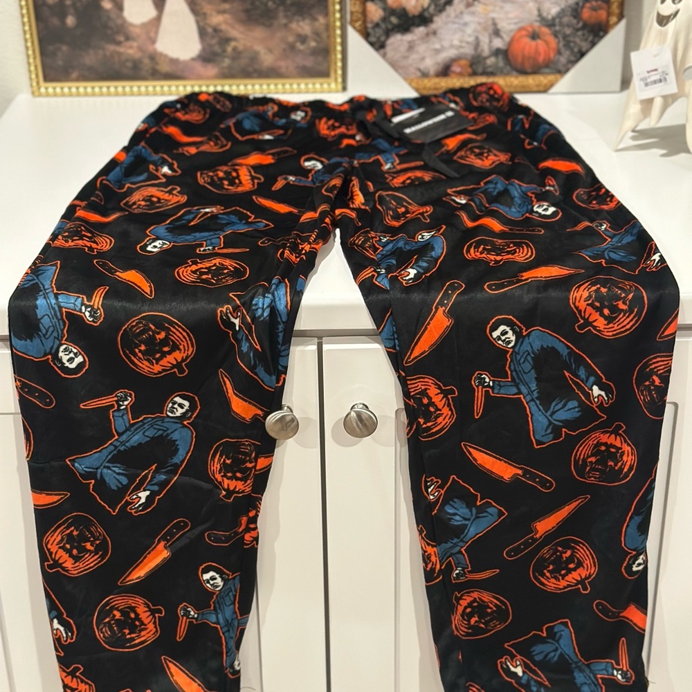 Halloween II Lounge Pants Adult Large Michael Myers Pumpkin Pajamas New